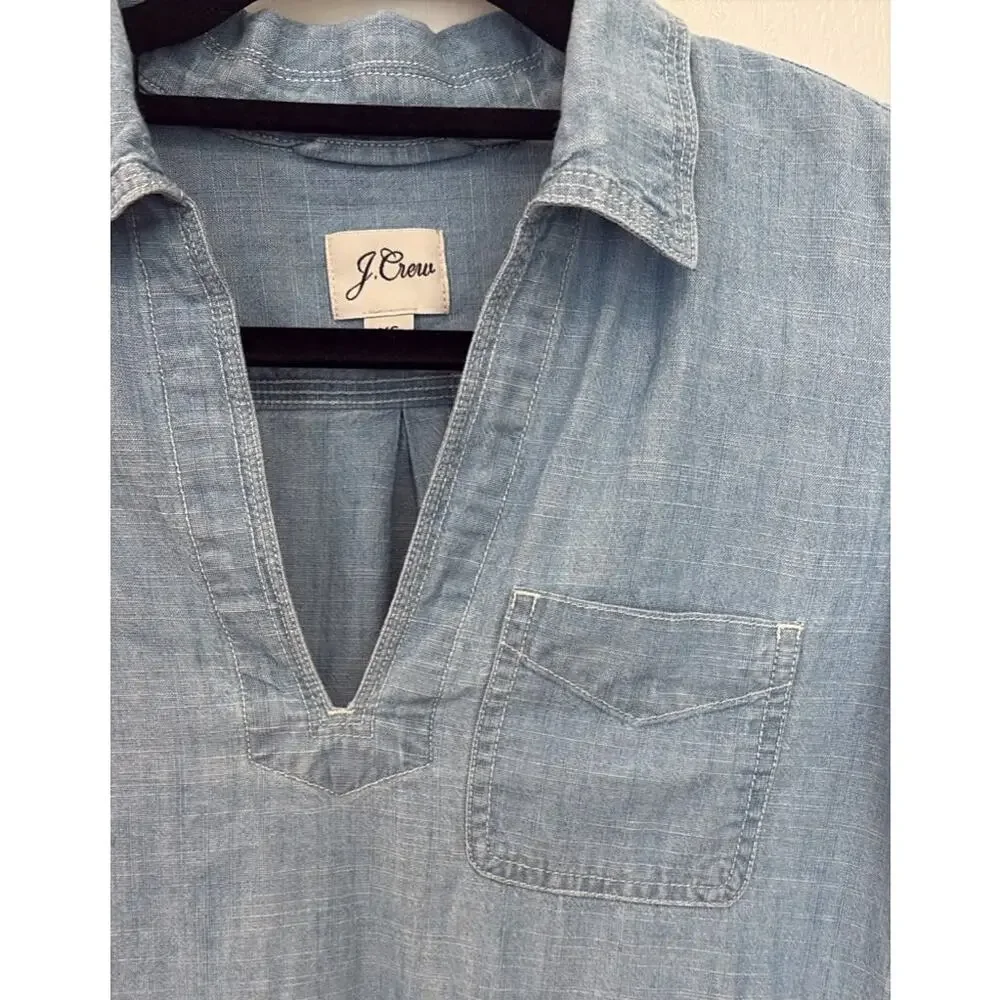 J.Crew Light Wash Chambray Denim Popover Tunic Shirt Top Sz XS
